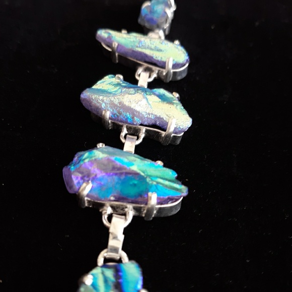 New Rainbow Titanium Crystal Agate Silver Bracelet. - Picture 1 of 8